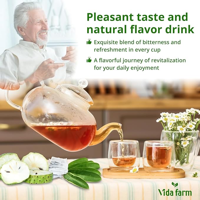 VIDA FARM 100 Soursop Tea Bags 100% Natural Pure Soursop Graviola Leaves Tea Bags Pleasant Taste Natural Flavor Caffeine Free Guanabana Leaves Guyabano Tea