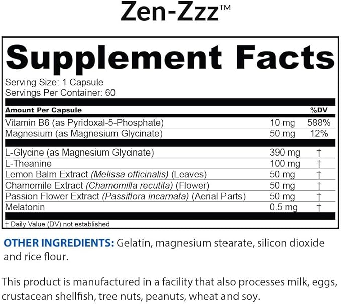BioTRUST Zen-Zzz Non-Habit-Forming Sleep Support Supplement — Melatonin L-Theanine Glycine Magnesium Lemon Balm Passion Flower Chamomile — 60 Capsules