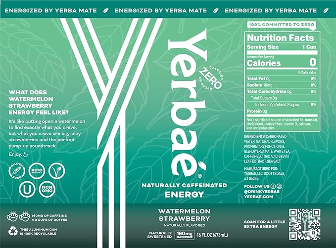 Yerbaé Energy Beverage - Variety Power Pack 0 Sugar 0 Calories 0 Carbs. Yerbae is Energized by Yerba Mate Plant-Based Healthy Alternative to Sugary Energy Drinks 16oz cans (12 Pack)