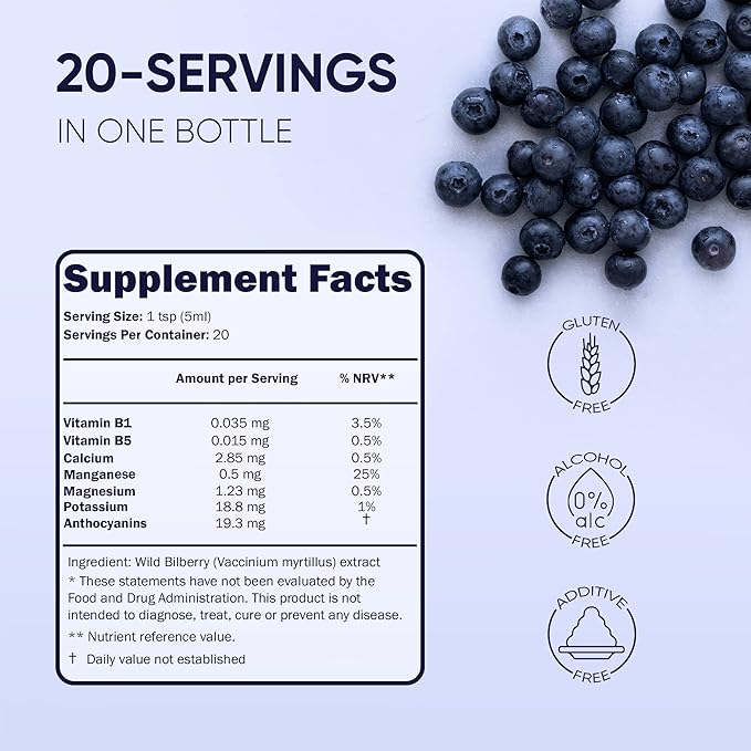 Jungle Powders Wild Bilberry Extract for Eyes USDA Organic 3.4oz Bottle of Liquid Bilberry Anthocyanin Alcohol-Free European Blueberry Bilberry Supplement for Eyes High Bioavailability Liquid Extract