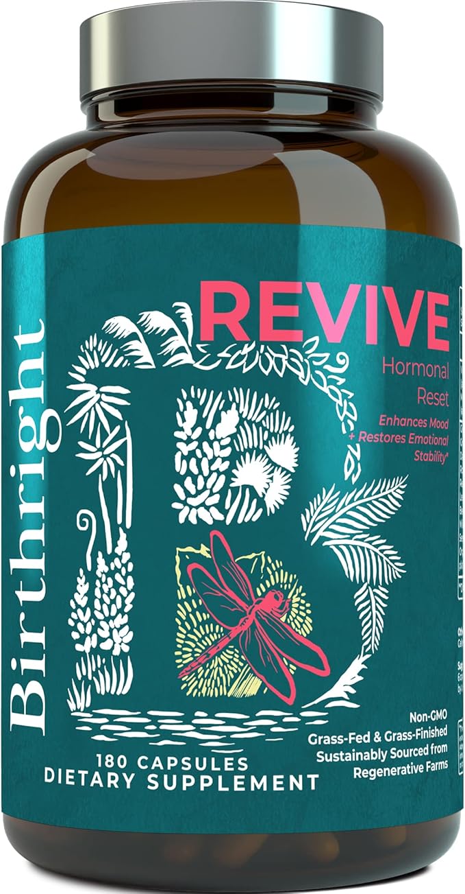 Birthright Female Hormone Support for Energy Fertility Menstrual Cycle Ovulation Pregnancy and Menopause… All Natural Animal Based Liver Kidney Magnesium Red Raspberry Herbal Blend Revive