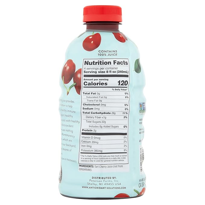 Antioxidant Solutions 100% Tart Cherry Juice - No Added Sugar - High in Antioxidants - 32 fl oz Bottles (6-Pack)