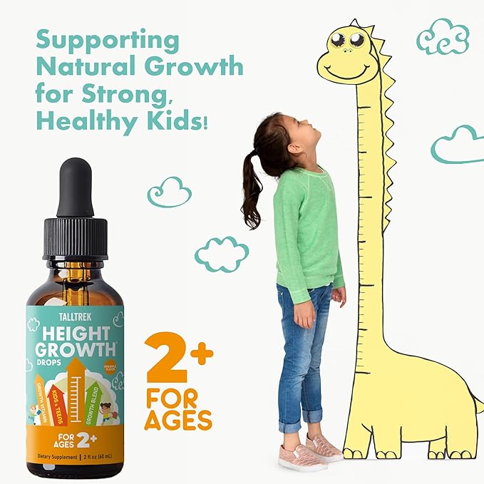 Height Growth Supplement Drops for Kids - Teens Bone Growth Height Increase and Maximizer Immune Health Drops with Vitamins D3 K2 Zinc &amp Calcium - Gluten Free Vegan Pineapple Flavor