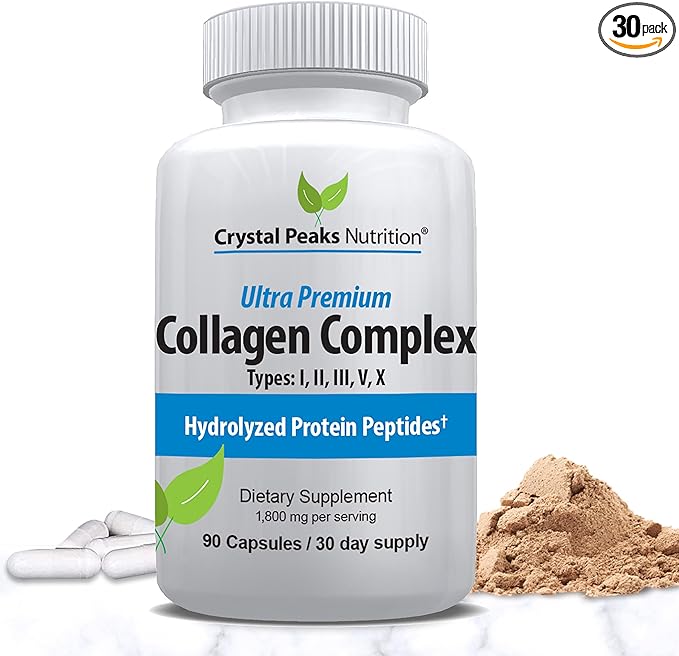 Collagen Peptide Pill - Types I II III V X - Anti-Aging - Premium Collagen Supplements &amp Collagen Pills - Hydrolyzed Protein Pills for Women &amp Men 1800 mg for Youthful Skin