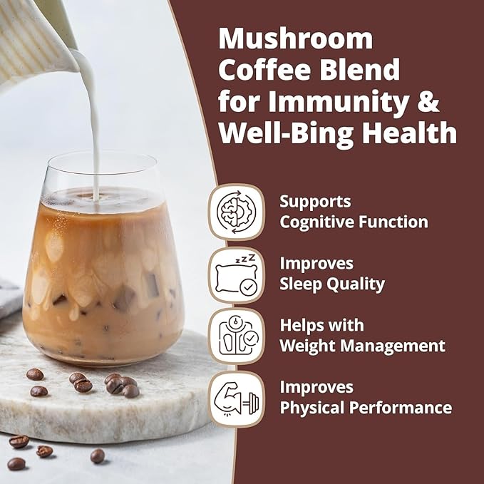 Bella all Natural Instant Mushroom Coffee – Organic Instant Coffee with Lion’s Mane &amp Chaga 30 Servings | Healthy for Focus Brain Support &amp Immunity | Mushroom Coffee Powder