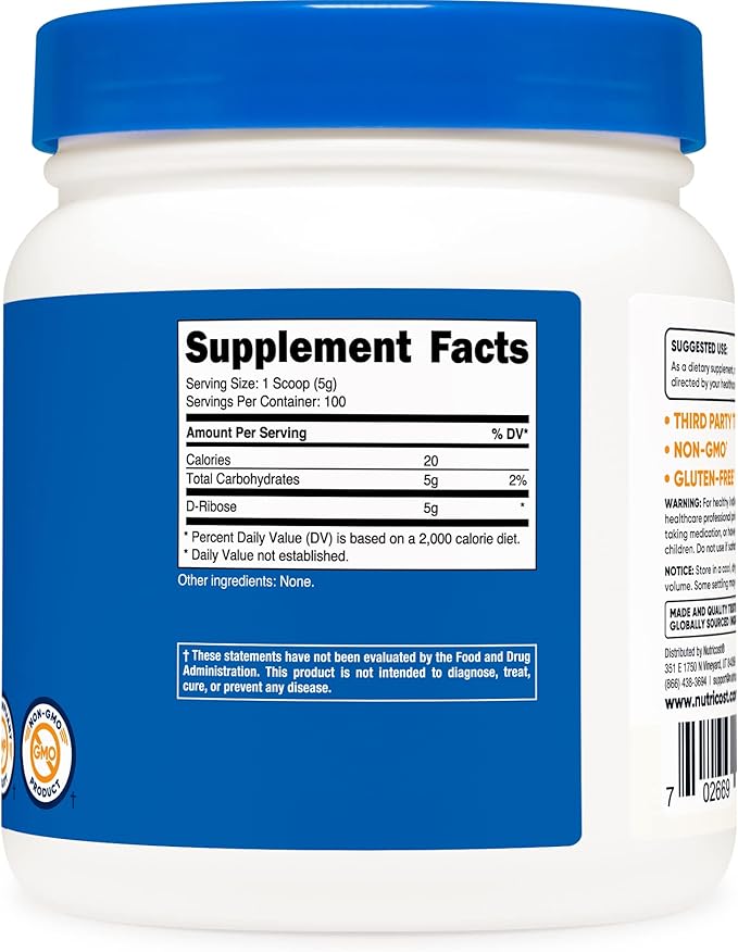 Nutricost D-Ribose Powder 500 Grams - 5000mg Per Serving Non-GMO (500 G (2 Pack))