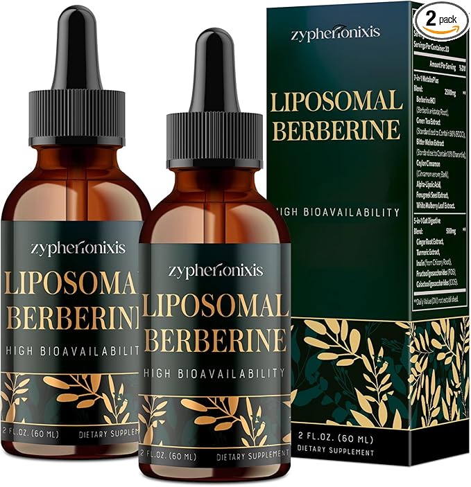 Liposomal Berberine HCL Supplement Liquid 3000mg - High Absorption Berberine Drops with Ceylon Cinnamon - 12-in-1 Formula AMPK Activator Sugar Free - 4 fl oz