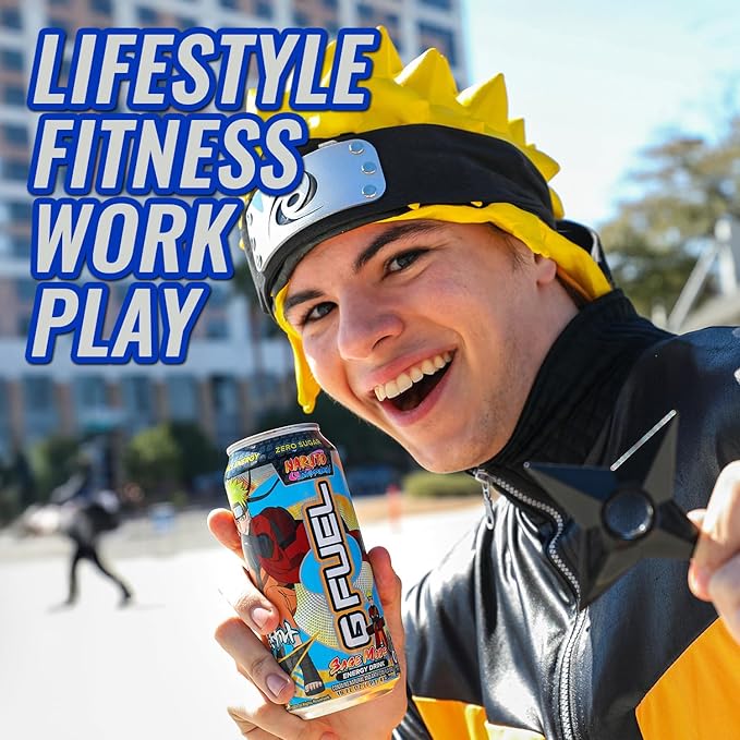 G Fuel Energy Drink Lemon Lime Slushie Sugar Free Beverage with 140mg Caffeine Daily Energy Boost with Focus Amino Vitamin + Antioxidants 16 oz Cans (Naruto Shippuden 12-Pack)