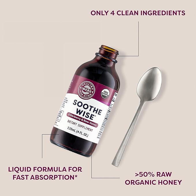 Vimergy Soothe Wise* - USDA Certified Organic – Fast-Absorbing Immune Support with Elderberry and Raw Organic Honey – Coats and soothes Respiratory tissues – Vegan Paleo-Friendly Gluten-Free