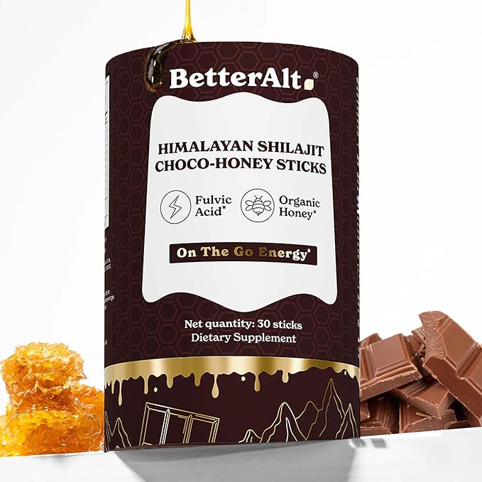 Better Alt Chocolate Shilajit Honey Sticks 75% Fulvic Acid &amp 85+ Trace Minerals Chocolate-Infused Raw Honey Himalayan Shilajit Energy Booster 30 Sticks Natural Stamina &amp Endurance Support