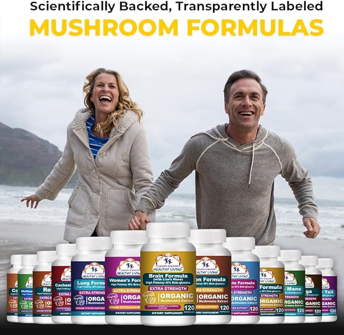 Cancer Sciences Brain Supplements for Memory and Focus - 1500mg Brain Health Mushroom Supplement for Adults &amp Seniors - High Potency 40% Beta-Glucans for Immune Support &amp Vitamins 120 Capsul
