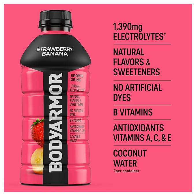 BODYARMOR Sports Drink Strawberry Banana Electrolyte Drink Hydration 28 Fl Oz Bottles (15 Pack) Flavored Coconut Water with B Vitamins &amp Antioxidants