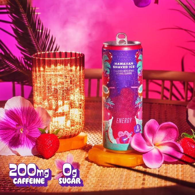 New Alanni Energy Drink Assorted 6 Pack – Cotton Candy Pink Slush &amp Hawaian Shaved Ice Flavors – Sweet Refreshing Powerful Energy Boost Drinks Zero Sugar 12 fl oz Cans