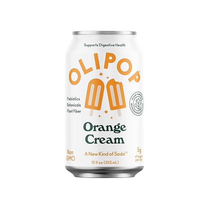 OLIPOP Prebiotic Soda Pop Orange Cream A New Kind of Soda Packed with Prebiotics Fiber and Botanicals Gluten Free GMO Free 12oz (12-Cans)