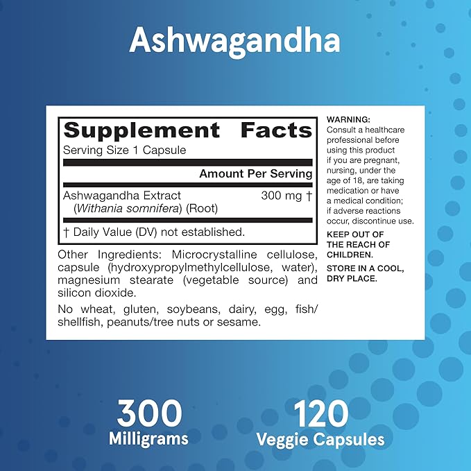 Jarrow Formulas Ashwagandha 300 mg - 120 Veggie Capsules - Overall Health &amp Resistance to Fatigue - Supplement Supports Endurance Muscle Recovery &amp Cognitive Health - 60 Servings (Pack of 12)