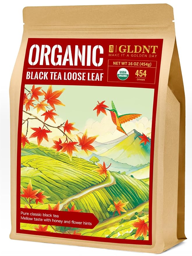 GLDNT Organic Black Tea Loose Leaf Natural Organic Black Tea Full-bodied &amp Mellow Taste Caffeinated Hot &amp Iced Tea 16oz