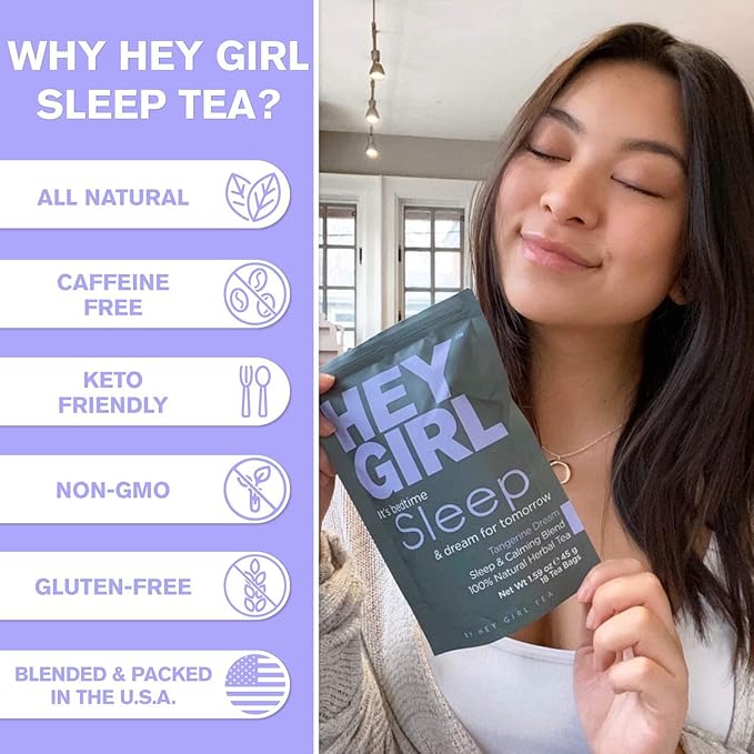 Hey Girl Sleep Tea - Natural Herbal Bedtime Tea Bags with Chamomile Passion Flower Valerian Root Lemon Balm - Calming Relaxing Adults Sleepy Night Time Tea - Relaxation Gifts for Women 2-packs