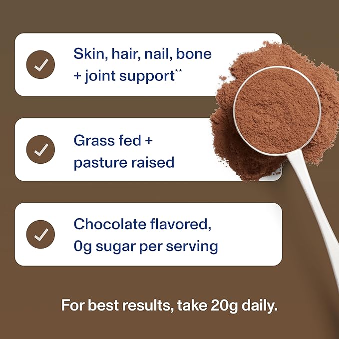 Vital Proteins Grass Fed Collagen Powder Supplement (Type I III) for Skin Hair Nail Joint - Hydrolyzed Collagen Grass Fed Dairy and Gluten Free - Chocolate Flavor 17.1 oz Canister