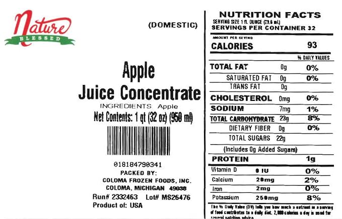 Nature Blessed 100% Pure Domestic Apple Concentrate (grown and processed in the USA) - 1 Quart (1/32 fl oz bottle) Applications: Mead at Home Home Wine Making Brewing Distilling Smoothies