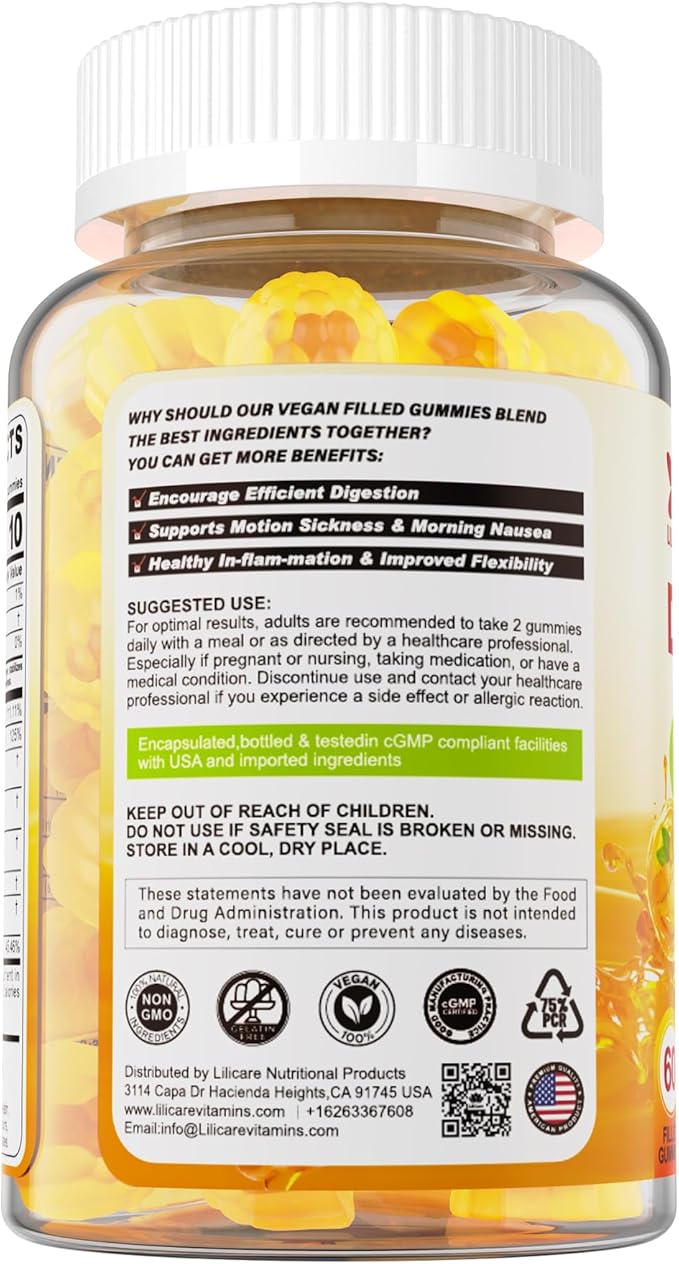 Ginger Chews Gummies for Nausea &amp Digestive Support Stomach Relief Sugar Free with TurmericOdorless Garlic Quercetin Vitamin D3Digestive Supplements for Occasional Bloating &amp Gas 2Pack