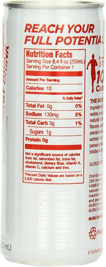GURU Lite Natural Energy Drink 8.4 fluid-ounces (Pack of 12)