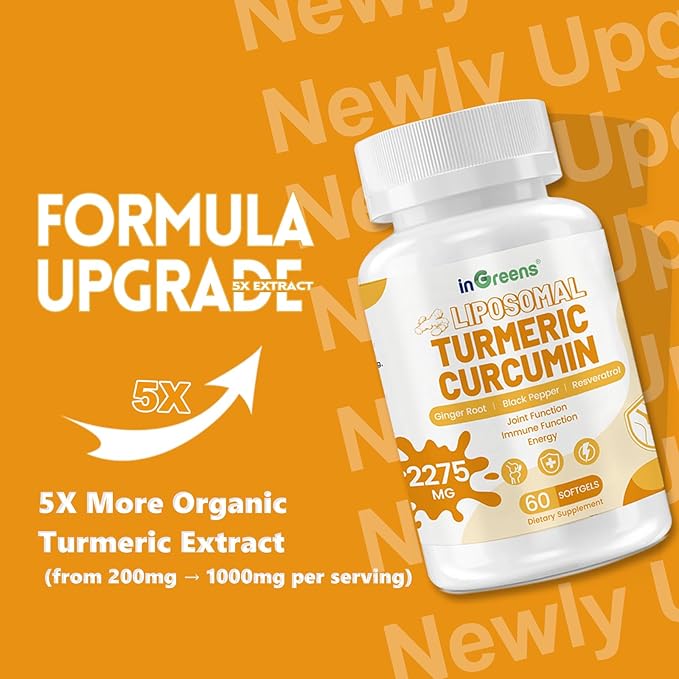 Turmeric Supplement 2275mg 95% Curcumin Liposomal Curcumin for Best Absorption Curcumin Supplement for Joint Support Bottled in USA - 180 Softgels