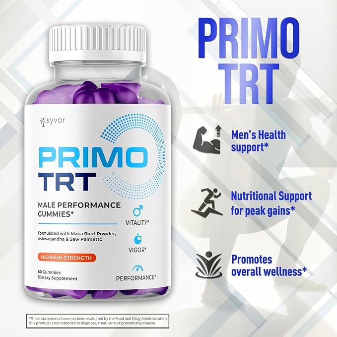 (2 Pack) Primo TRT Gummies for Men Official Primo TRT Male Performance Gummys with Maximum Strength Ingredients Advanced PrimoTRT Male Health Support Supplement with Premium Vitamins (120 Gummies)