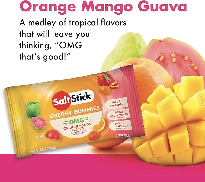 SaltStick Energy Gummies with Electrolytes Orange Mango Guava Flavor Easy to Chew Electrolyte Gummy 10 Packs 80 Gummies