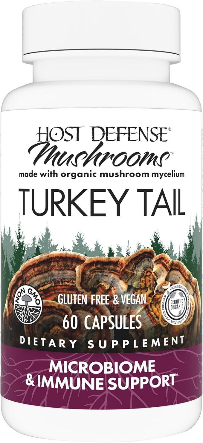 Host Defense Turkey Tail Capsules - Digestive Health &amp Immune Response Support Supplement - Mushroom Supplement for Gastrointestinal &amp Gut Microbiome Support - 60 Capsules