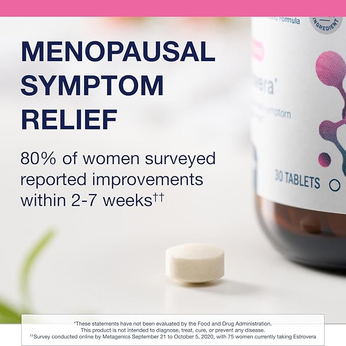 Metagenics HerWellness Estrovera - Hormone-Free Plant-Based Supplement - Supports Menopause &amp Perimenopause Relief - Hot Flashes Night Sweats Multi-Symptom Support - Vegetarian Non-GMO - 30 Tab
