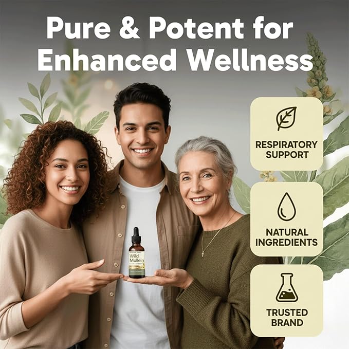 1Pcs Wild Mullein Leaf ExtractGinger &amp Lemon for Lung Cleanse Vegan Non-GMO (1 Bottle)