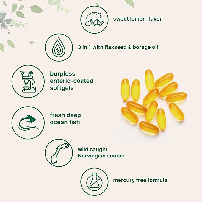 Ultra Omega 3-6-9 3600mg Per Serving 300 Burpless Softgels | Lemon Flavor – Blend of Fish Flaxseed Borage Oils | Bioavailable Source Non-GMO No Gluten Mercury Free