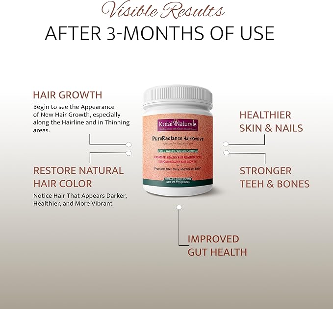 PureRadiance Hair Revive– All-In-One Elemental Formula – Food-Grade DE Rich in Silica &amp High-Potency Vitamin C – Supports Collagen Hair Health &amp Gut Function. Unflavored. For Men and Women.