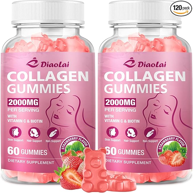 Sugar-Free Multi Collagen Gummies for Women &amp Men – Types I II III V X with Biotin Vitamin C &amp Zinc for Hair Skin &amp Nails | Strawberry Flavor | 120 Gummies