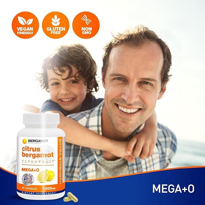 BergaMet Citrus Bergamot Supplement 170:1 Extract 1200mg 80% Polyphenols Italian Citrus Bergamot Supplement 60 Capsules 1 Month Made in the USA