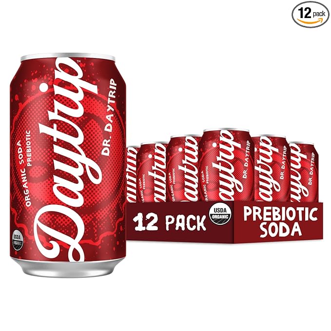 Daytrip Organic Sparkling Prebiotic Soda Low Sugar Soda and Low Calorie Healthy Soda Alternative Prebiotic Drink for Gut Health Drink and Digestion Refreshing Functional Beverage with Plant-Based F