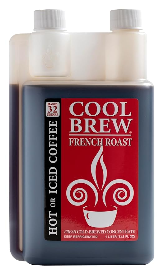 CoolBrew French Roast 6 Pack - 32 DRINKS PER BOTTLE - Fresh Cold Brew Liquid Concentrate - For Iced or Hot Coffee Unsweetened No Preservatives