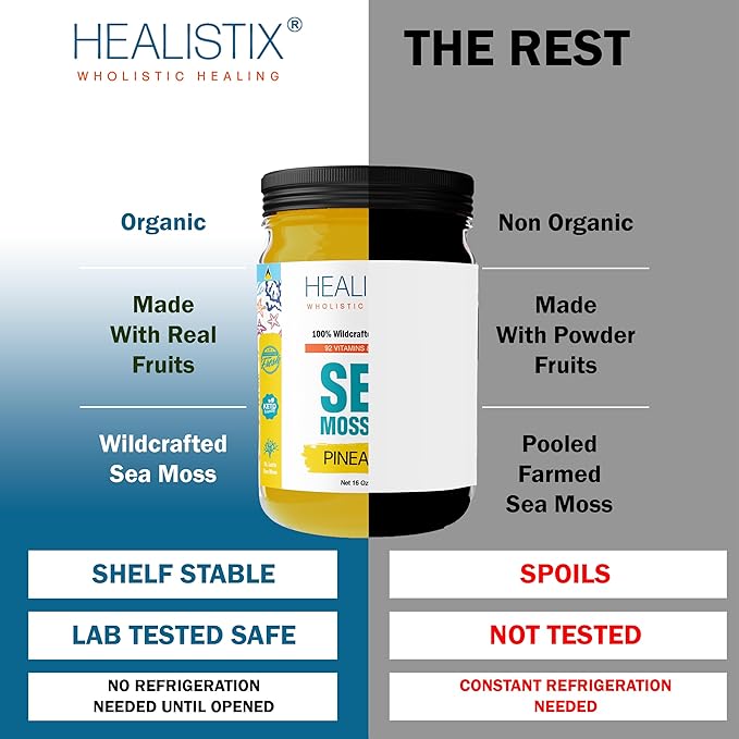 Healistix Pineapple Sea Moss Gel [16 Oz] - Exquisitely Crafted from Seamoss Wildcrafted in The Pristine Waters of St Lucia A Natural Delight - Sea Vegetable in Glass Jar