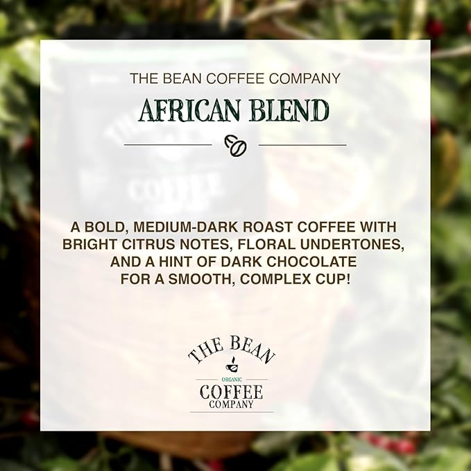The Bean Organic Coffee Company African Blend Medium Roast Ground Coffee 16-Ounce Bags (Pack of 2) Café molido tostado orgánico