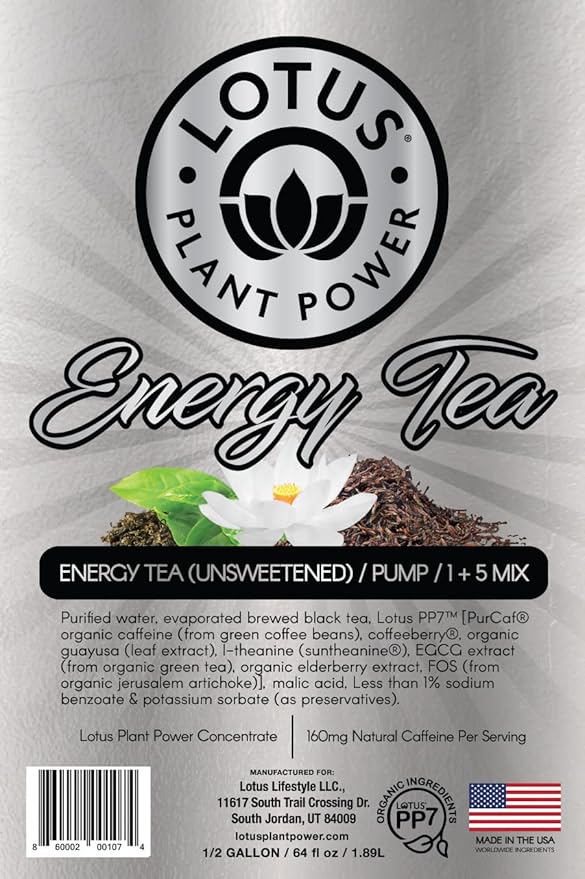 Lotus Energy Tea (unsweetened) | Zero Sugar | 1:5 | Natural Caffeine from Green Coffee Bean | Brewed Black Tea Concentrate