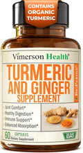 Turmeric Curcumin Supplement with Ginger Root for Joint Support Digestive &amp Gut Health - Contains Organic Turmeric Curcumin with Black Pepper (Bioperine) for Enhanced Absorption - 60 Capsules