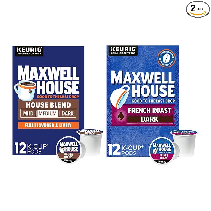 Maxwell House K-Cup Coffee Pods House Blend Medium Roast 12 CT + French Roast Dark Roast 12 CT (Variety Pack)