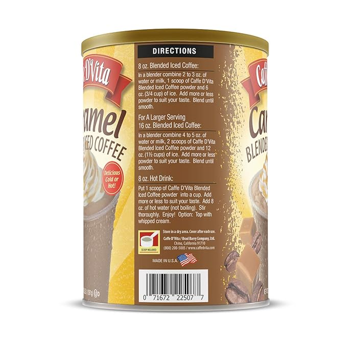 Caffe D'Vita Caramel Blended Ice Coffee - Caramel Frappe Mix Gluten Free No Cholesterol No Hydrogenated Oils No Trans Fat - 3 Lb Can