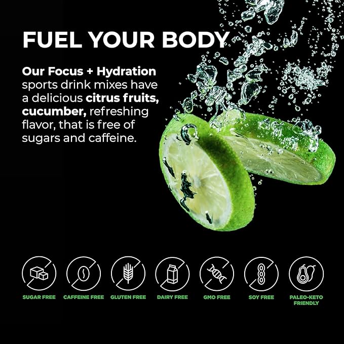 BrainTree Nutrition - Focus + Hydration - Electrolyte Drink Mix - Total Body Hydration - Supports Cognitive Function Energy &amp Muscle Recovery - Sugar Free - Refreshing - 30 Stick Packs