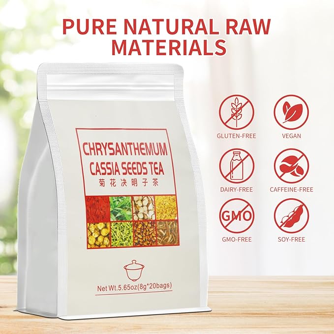 Liver Detox TeaChrysanthemum Cassia Seeds Tea Bags(160g 8gX20Bags) Honeysuckle Chinese wolf-berry Sweet-scented Osmanthus Burdock Root Combination of Floral Tea 菊花决明子茶包