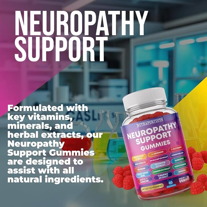 Sugar Free Neuropathy Support Gummies for Nerve – Enhanced Nerve Health Regeneration Cognitive Support with Vitamin B1 B6 B12 Magnesium ALA Turmeric CoQ10 &amp More