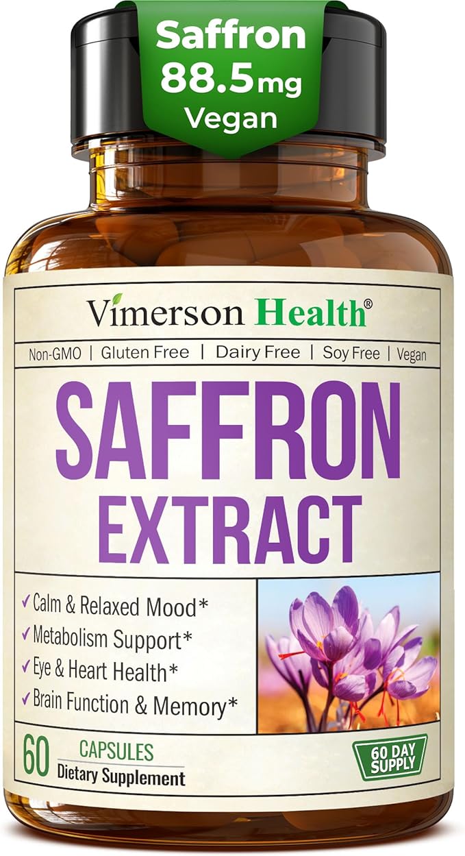 Pure Saffron Supplements for Women &amp Men w/ 88.5mg Saffron Extract – Mood Support Supplement Plus Eye Health – Azafran Safron Spice Alternative to Gummies or Powder – 60 Vegan Count – 2 Month Supp