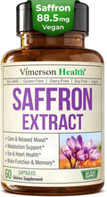 Pure Saffron Supplements for Women &amp Men w/ 88.5mg Saffron Extract – Mood Support Supplement Plus Eye Health – Azafran Safron Spice Alternative to Gummies or Powder – 60 Vegan Count – 2 Month Supp