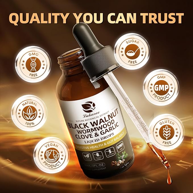 Lukaree Wormwood Black Walnut Clove Cleanse for Humans Tincture – Rapid Gut Detox &amp Digestive Health with Garlic Pumpkin Seeds Soursop Oregano 10:1 Ultra-Concentrated Liposomal Tech 98% Absorptio