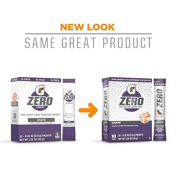 Gatorade G Zero Sports Drink Mix Powder Packets Grape Electrolyte Powder Drink Mix for Hydration Zero Sugar Total 120 Packets